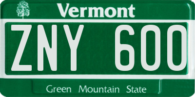 VT license plate ZNY600