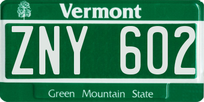 VT license plate ZNY602