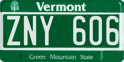 VT license plate ZNY606