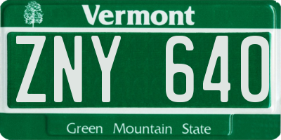 VT license plate ZNY640