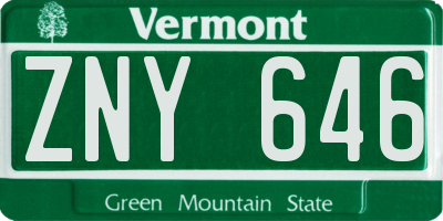 VT license plate ZNY646