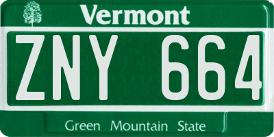 VT license plate ZNY664