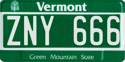 VT license plate ZNY666
