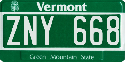 VT license plate ZNY668