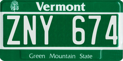 VT license plate ZNY674