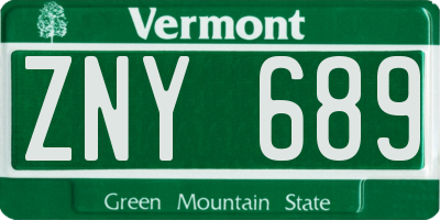 VT license plate ZNY689