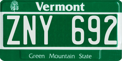 VT license plate ZNY692