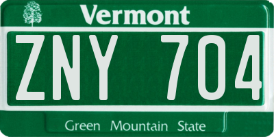 VT license plate ZNY704
