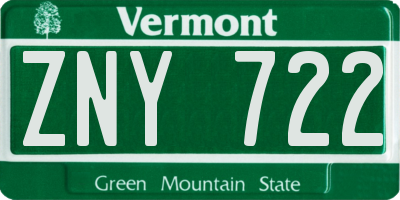 VT license plate ZNY722