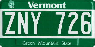VT license plate ZNY726