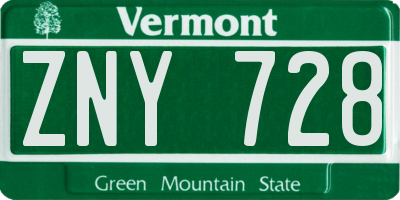 VT license plate ZNY728