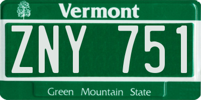 VT license plate ZNY751