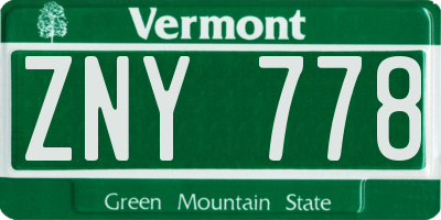 VT license plate ZNY778
