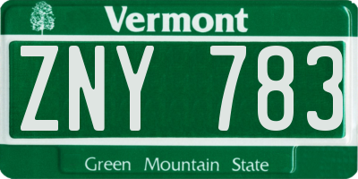 VT license plate ZNY783