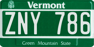 VT license plate ZNY786