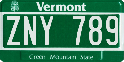 VT license plate ZNY789