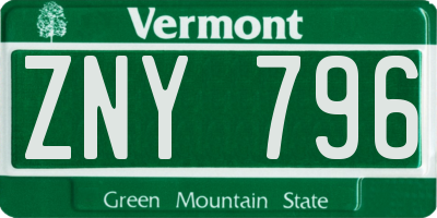 VT license plate ZNY796