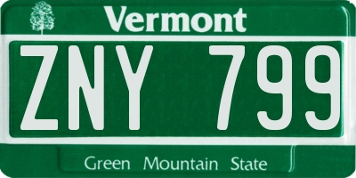 VT license plate ZNY799