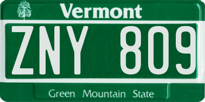 VT license plate ZNY809