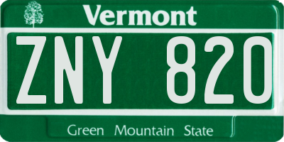 VT license plate ZNY820