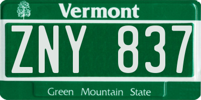 VT license plate ZNY837
