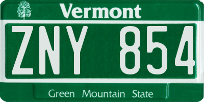 VT license plate ZNY854