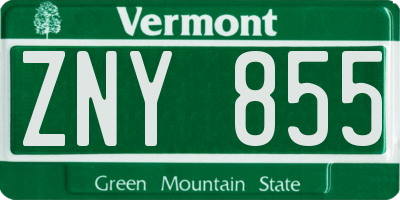 VT license plate ZNY855
