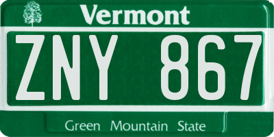 VT license plate ZNY867