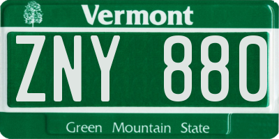 VT license plate ZNY880