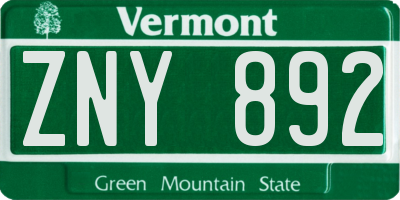 VT license plate ZNY892