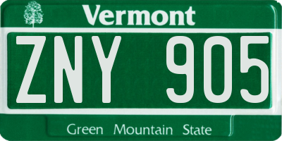 VT license plate ZNY905