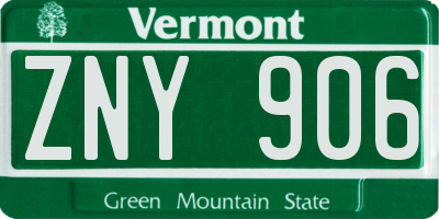 VT license plate ZNY906