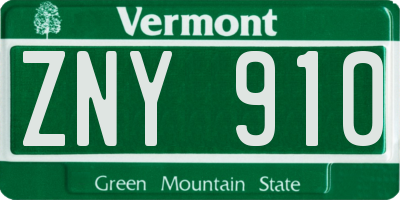 VT license plate ZNY910