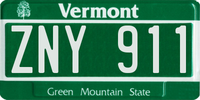 VT license plate ZNY911
