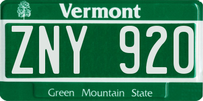 VT license plate ZNY920