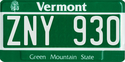 VT license plate ZNY930