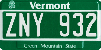 VT license plate ZNY932
