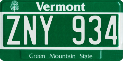 VT license plate ZNY934