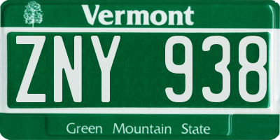 VT license plate ZNY938