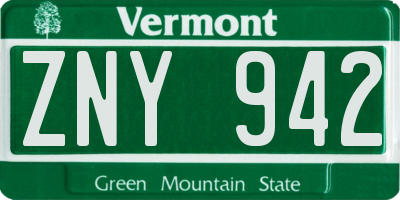 VT license plate ZNY942