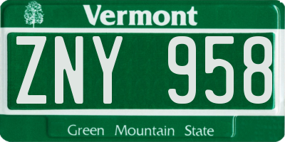 VT license plate ZNY958