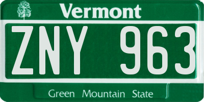 VT license plate ZNY963