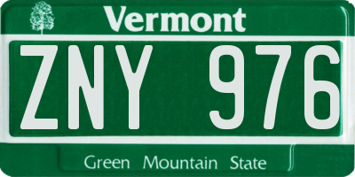 VT license plate ZNY976