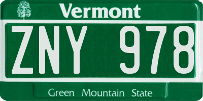 VT license plate ZNY978