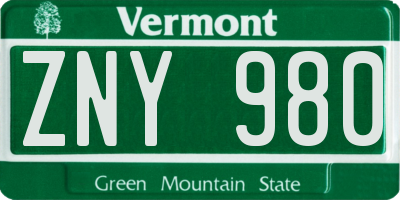 VT license plate ZNY980
