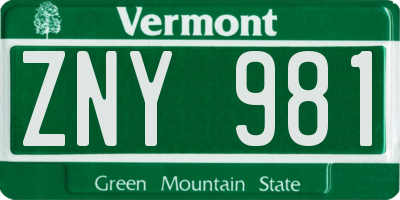 VT license plate ZNY981