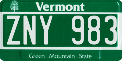 VT license plate ZNY983