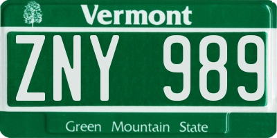 VT license plate ZNY989