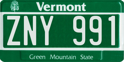 VT license plate ZNY991