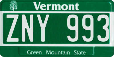 VT license plate ZNY993